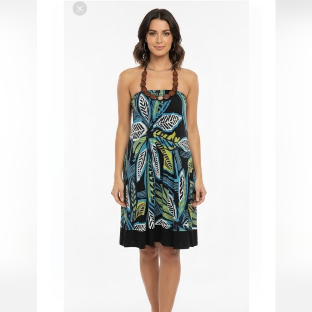 Apt. 9 Blue Green Black Tropical Backless Halter Dress